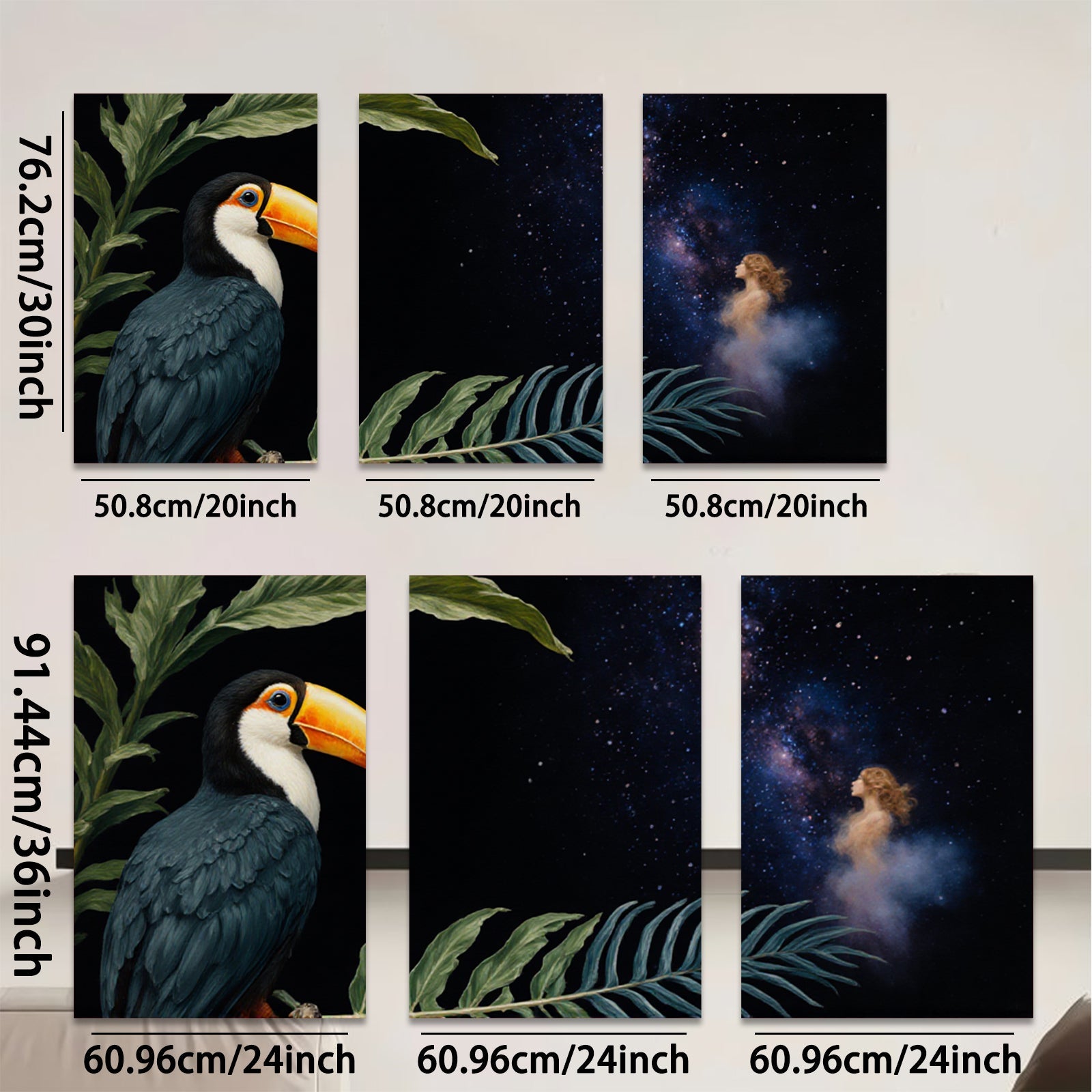 2D flat 1pc Tropical Bird Palm Leaves Galaxy Wall Art Canvas Prints For Living Room Bedroom Home Decor Modern Farmhouse Style