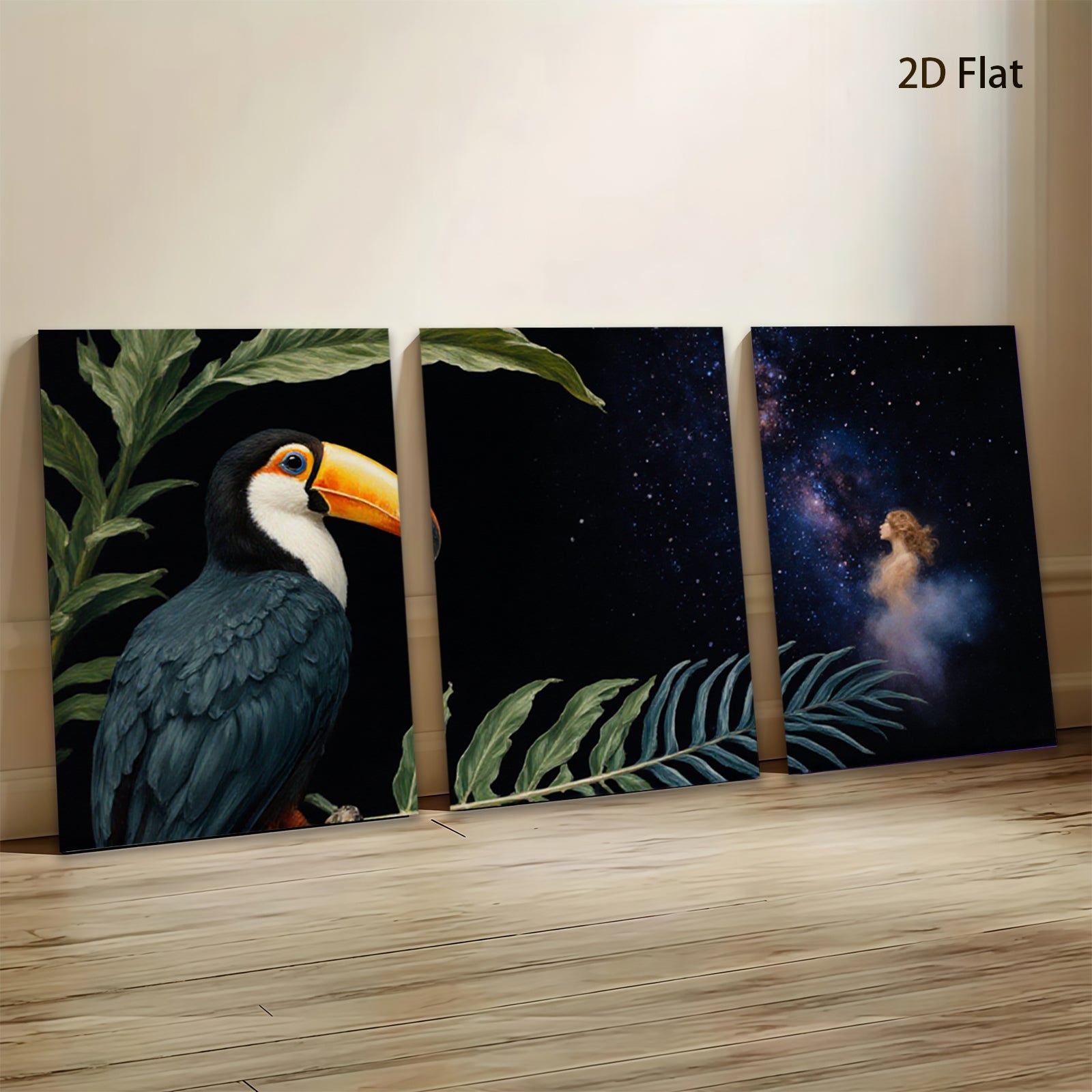 2D flat 1pc Tropical Bird Palm Leaves Galaxy Wall Art Canvas Prints For Living Room Bedroom Home Decor Modern Farmhouse Style