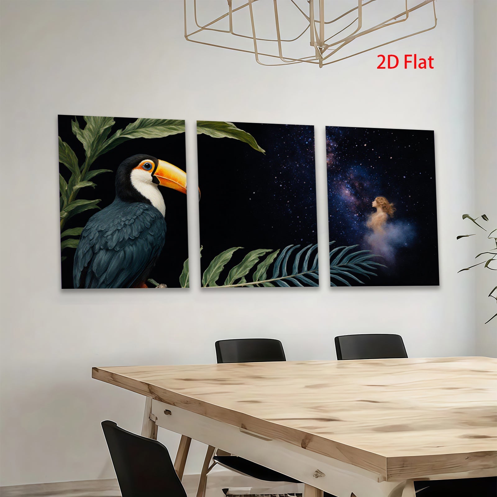 2D flat 1pc Tropical Bird Palm Leaves Galaxy Wall Art Canvas Prints For Living Room Bedroom Home Decor Modern Farmhouse Style