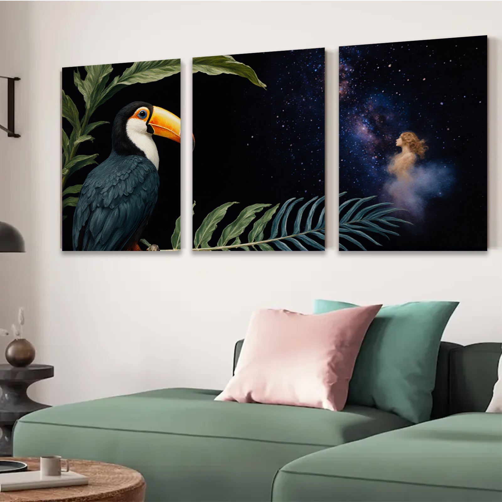 2D flat 1pc Tropical Bird Palm Leaves Galaxy Wall Art Canvas Prints For Living Room Bedroom Home Decor Modern Farmhouse Style