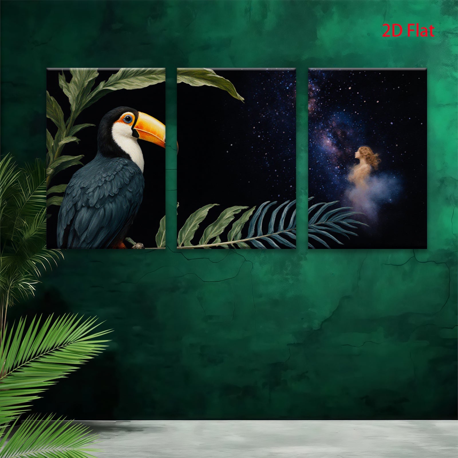 2D flat 1pc Tropical Bird Palm Leaves Galaxy Wall Art Canvas Prints For Living Room Bedroom Home Decor Modern Farmhouse Style