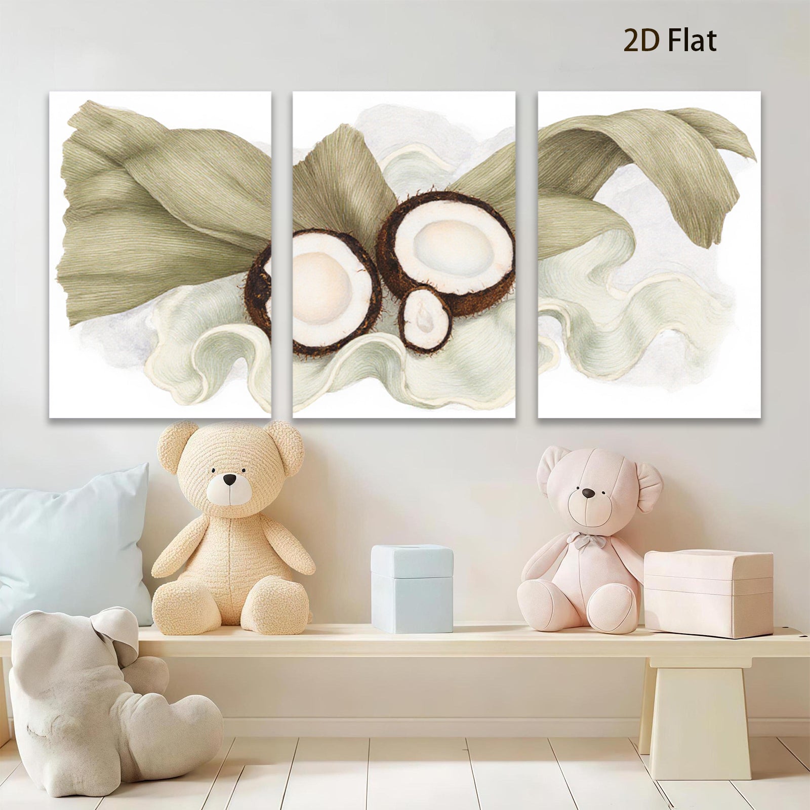 2D flat 1pc Tropical Coconut Still Life Botanical Wall Art Modern Farmhouse Decor Living Room Bedroom Gallery Wrapped Canvas Prints