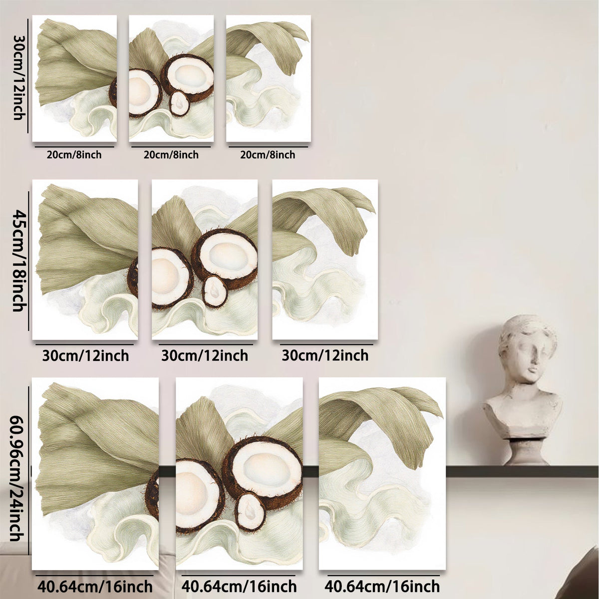 2D flat 1pc Tropical Coconut Still Life Botanical Wall Art Modern Farmhouse Decor Living Room Bedroom Gallery Wrapped Canvas Prints