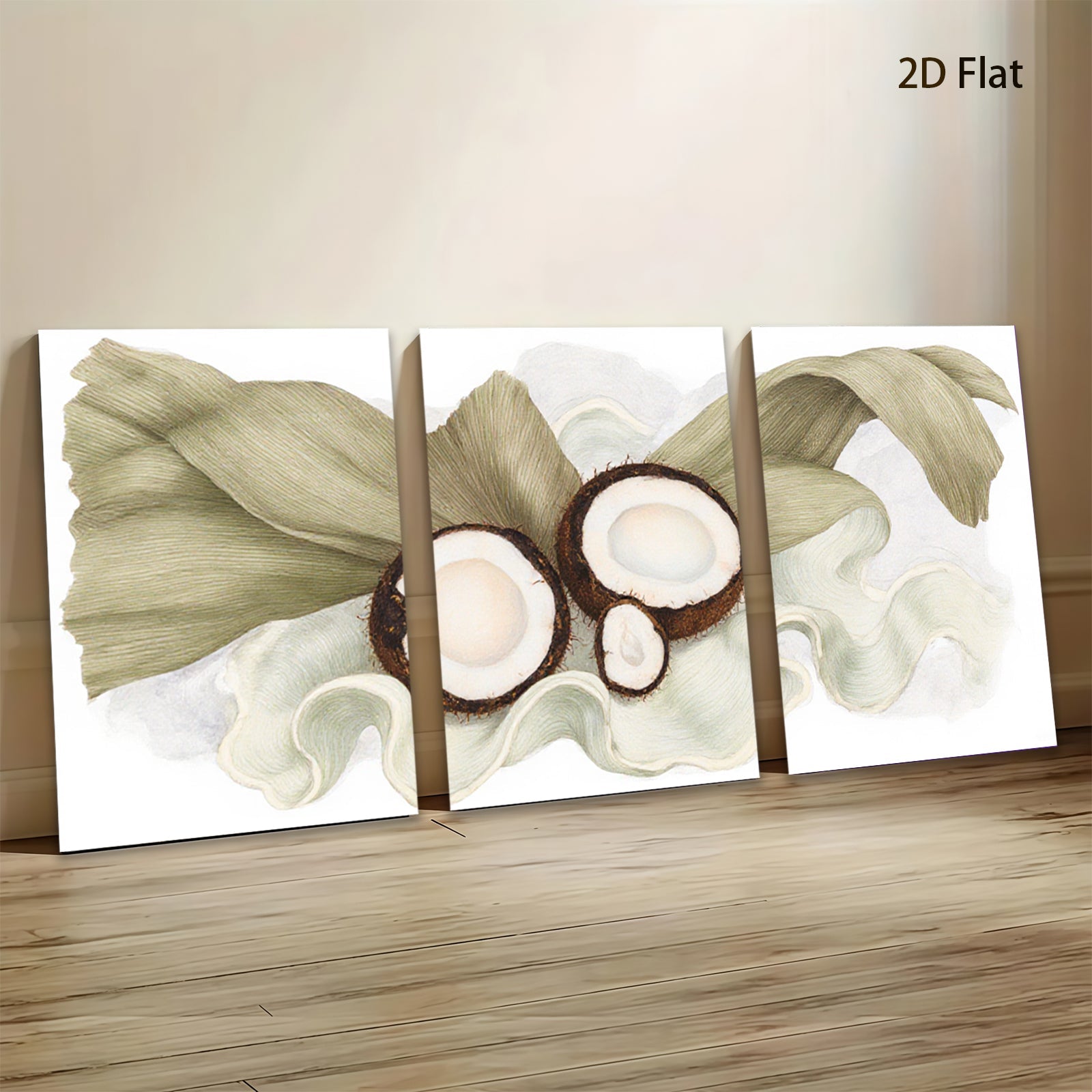 2D flat 1pc Tropical Coconut Still Life Botanical Wall Art Modern Farmhouse Decor Living Room Bedroom Gallery Wrapped Canvas Prints