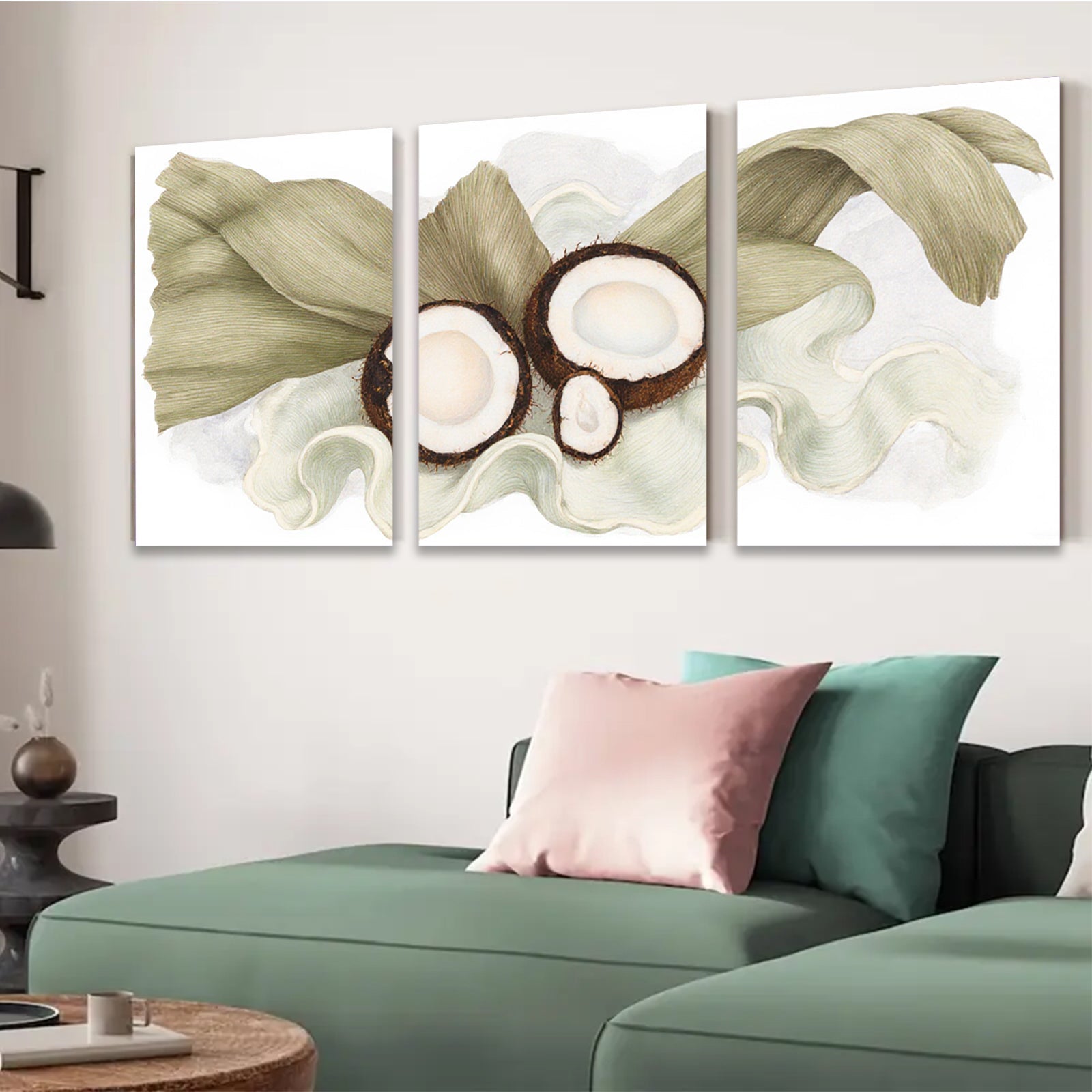 2D flat 1pc Tropical Coconut Still Life Botanical Wall Art Modern Farmhouse Decor Living Room Bedroom Gallery Wrapped Canvas Prints