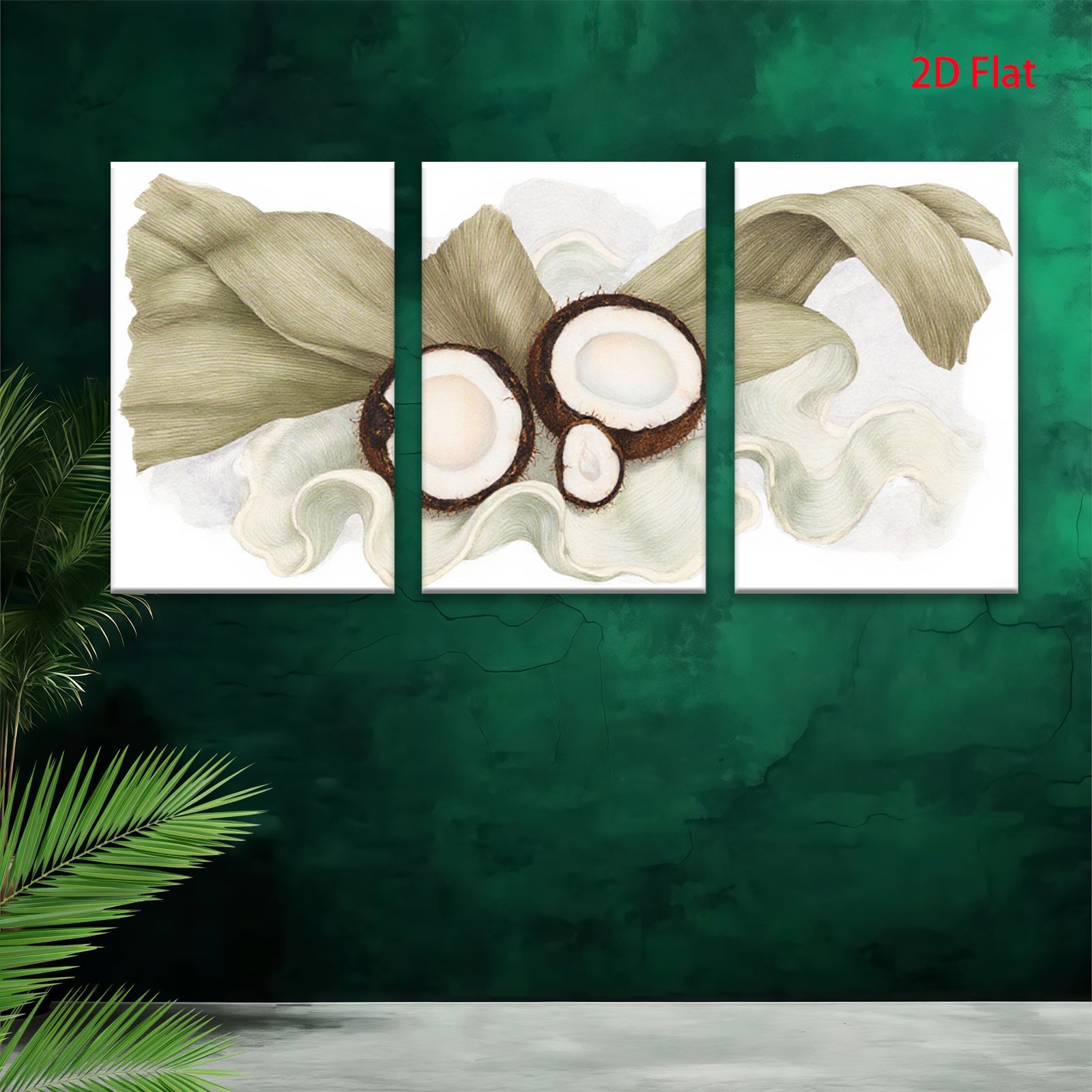 2D flat 1pc Tropical Coconut Still Life Botanical Wall Art Modern Farmhouse Decor Living Room Bedroom Gallery Wrapped Canvas Prints