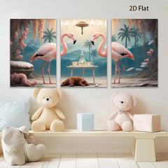2D flat 1pc Tropical Flamingo Tea Party Whimsical Wall Art Living Room Bedroom Decor Farmhouse Style Canvas Prints Modern Home Decorations