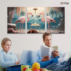 2D flat 1pc Tropical Flamingo Tea Party Whimsical Wall Art Living Room Bedroom Decor Farmhouse Style Canvas Prints Modern Home Decorations