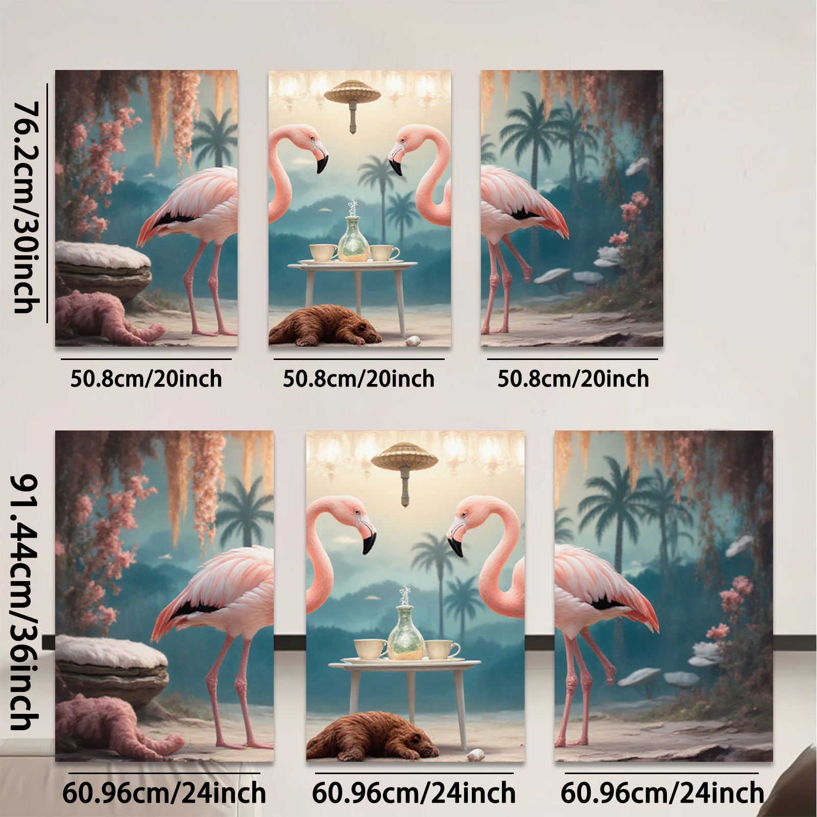 2D flat 1pc Tropical Flamingo Tea Party Whimsical Wall Art Living Room Bedroom Decor Farmhouse Style Canvas Prints Modern Home Decorations
