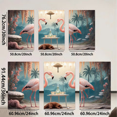 2D flat 1pc Tropical Flamingo Tea Party Whimsical Wall Art Living Room Bedroom Decor Farmhouse Style Canvas Prints Modern Home Decorations
