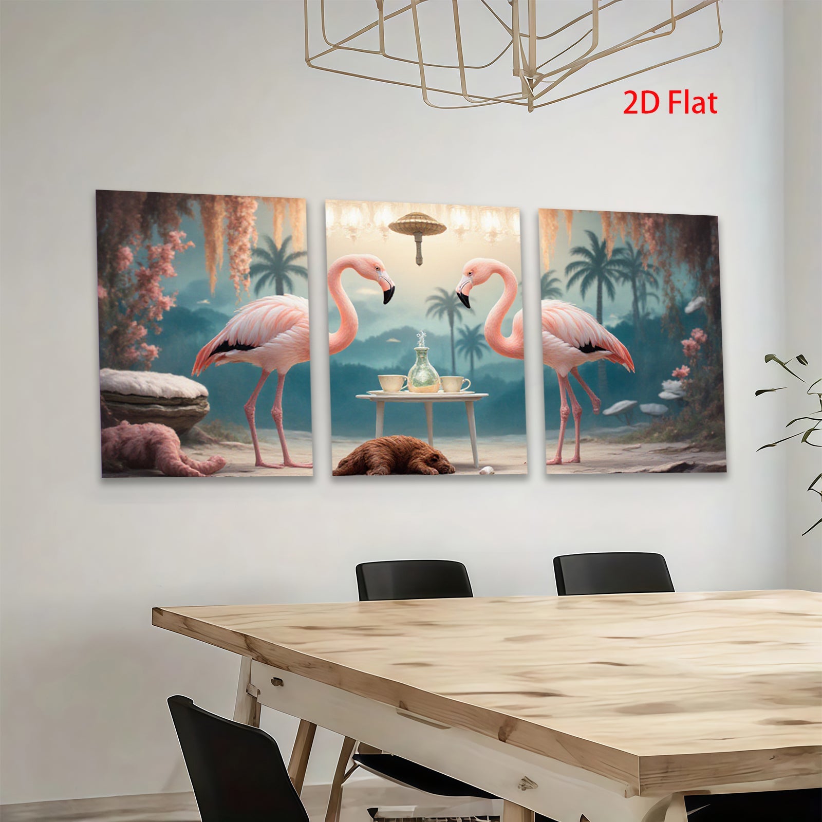 2D flat 1pc Tropical Flamingo Tea Party Whimsical Wall Art Living Room Bedroom Decor Farmhouse Style Canvas Prints Modern Home Decorations