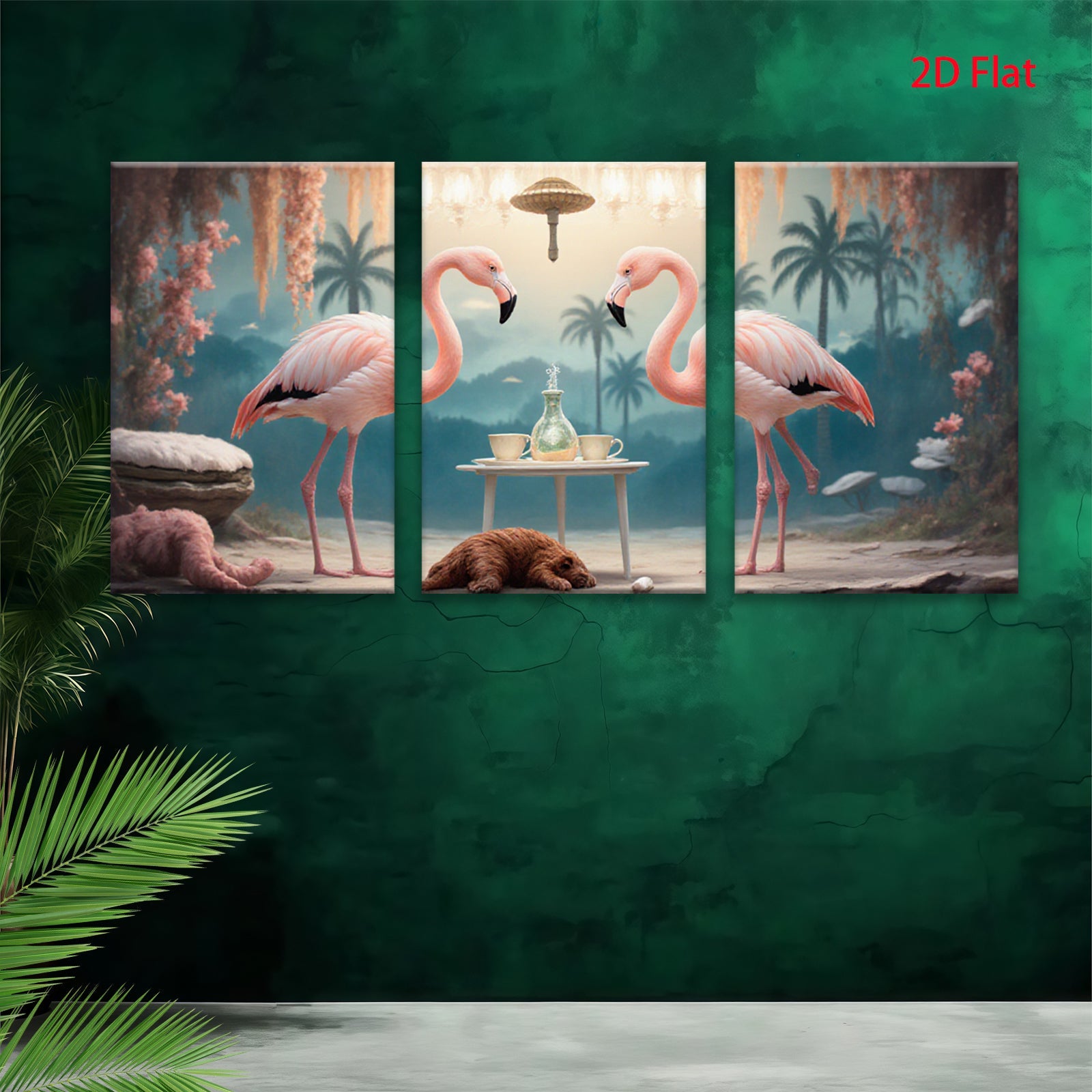 2D flat 1pc Tropical Flamingo Tea Party Whimsical Wall Art Living Room Bedroom Decor Farmhouse Style Canvas Prints Modern Home Decorations