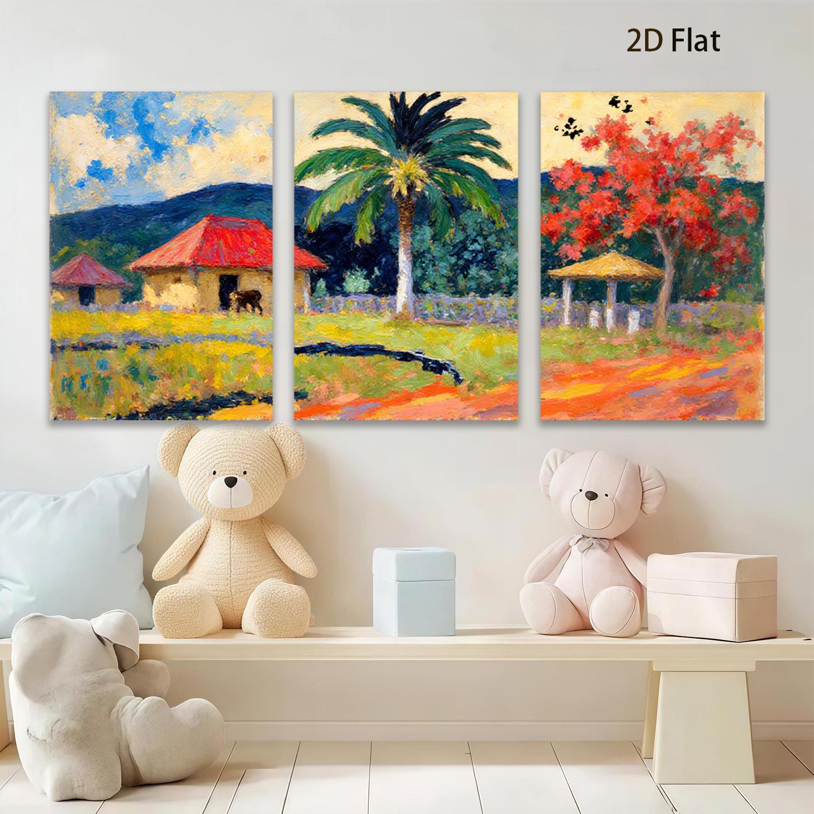 2D flat 1pc Tropical Homestead Scene Lush Garden Vibrant Colors Farmhouse Wall Decor Living Room Bedroom Office Modern Art Canvas Print Framed