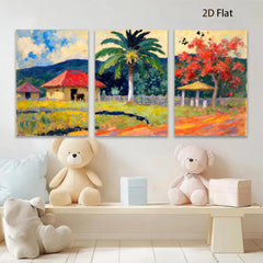 2D flat 1pc Tropical Homestead Scene Lush Garden Vibrant Colors Farmhouse Wall Decor Living Room Bedroom Office Modern Art Canvas Print Framed