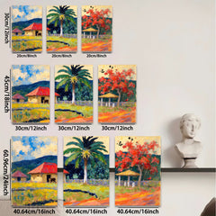 2D flat 1pc Tropical Homestead Scene Lush Garden Vibrant Colors Farmhouse Wall Decor Living Room Bedroom Office Modern Art Canvas Print Framed