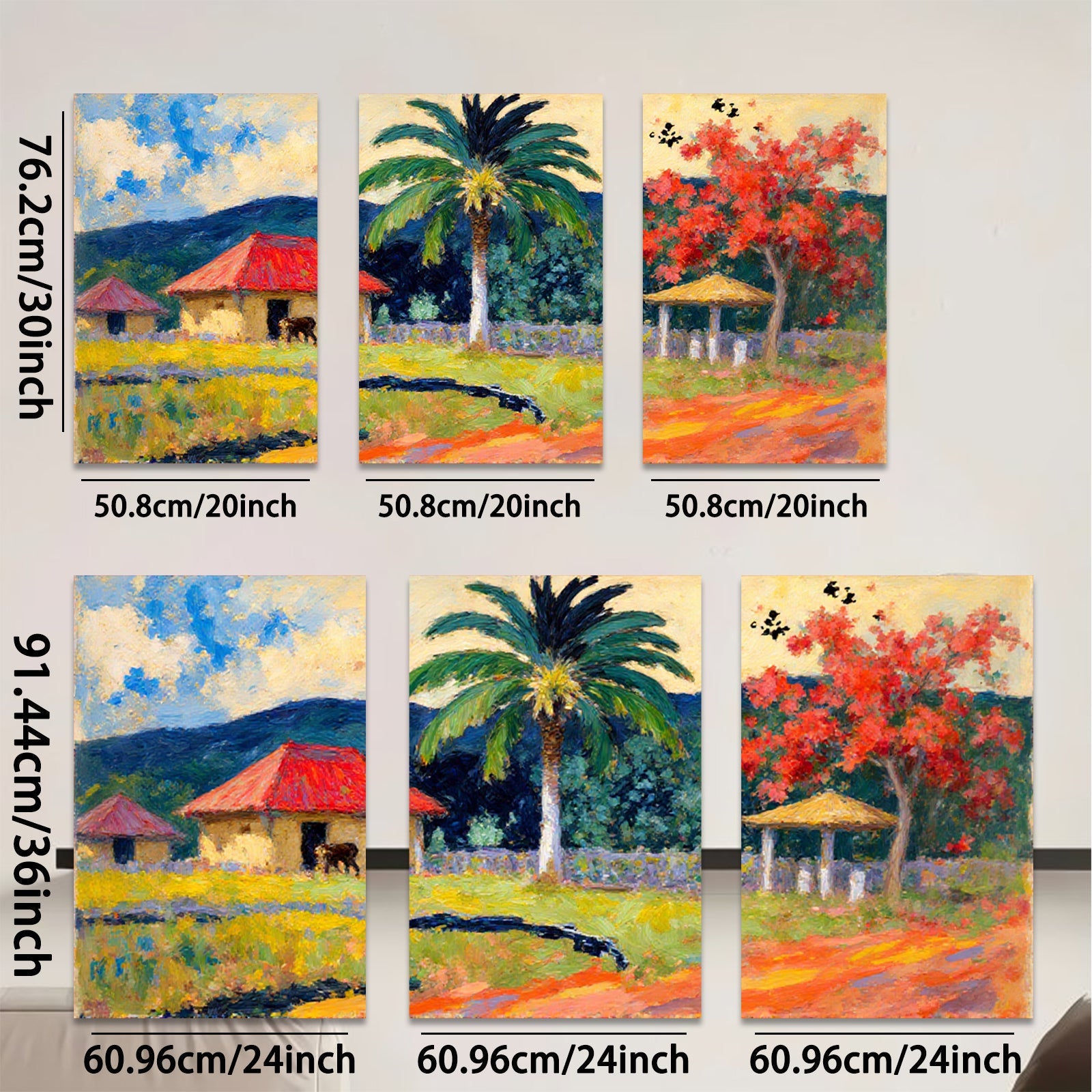 2D flat 1pc Tropical Homestead Scene Lush Garden Vibrant Colors Farmhouse Wall Decor Living Room Bedroom Office Modern Art Canvas Print Framed