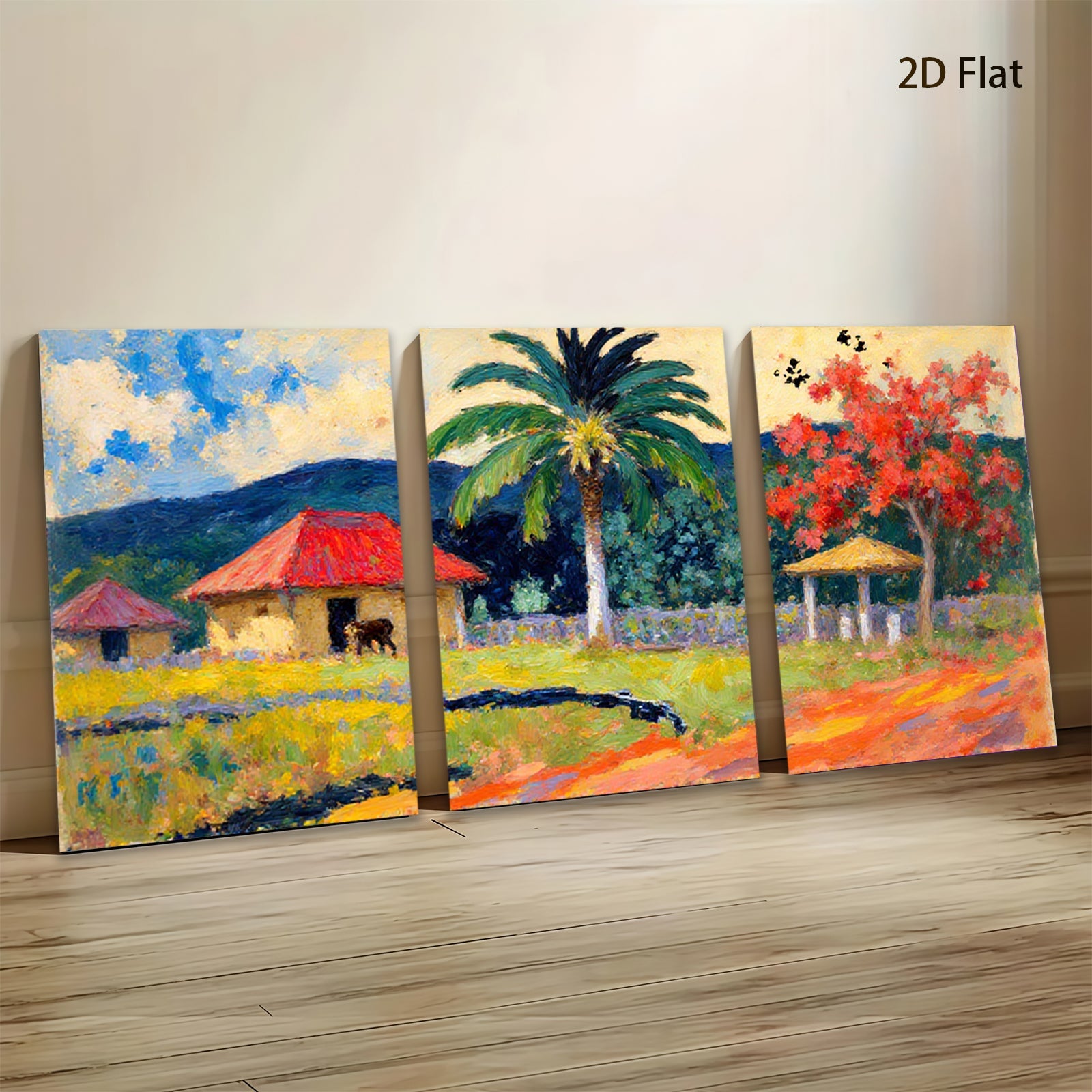 2D flat 1pc Tropical Homestead Scene Lush Garden Vibrant Colors Farmhouse Wall Decor Living Room Bedroom Office Modern Art Canvas Print Framed