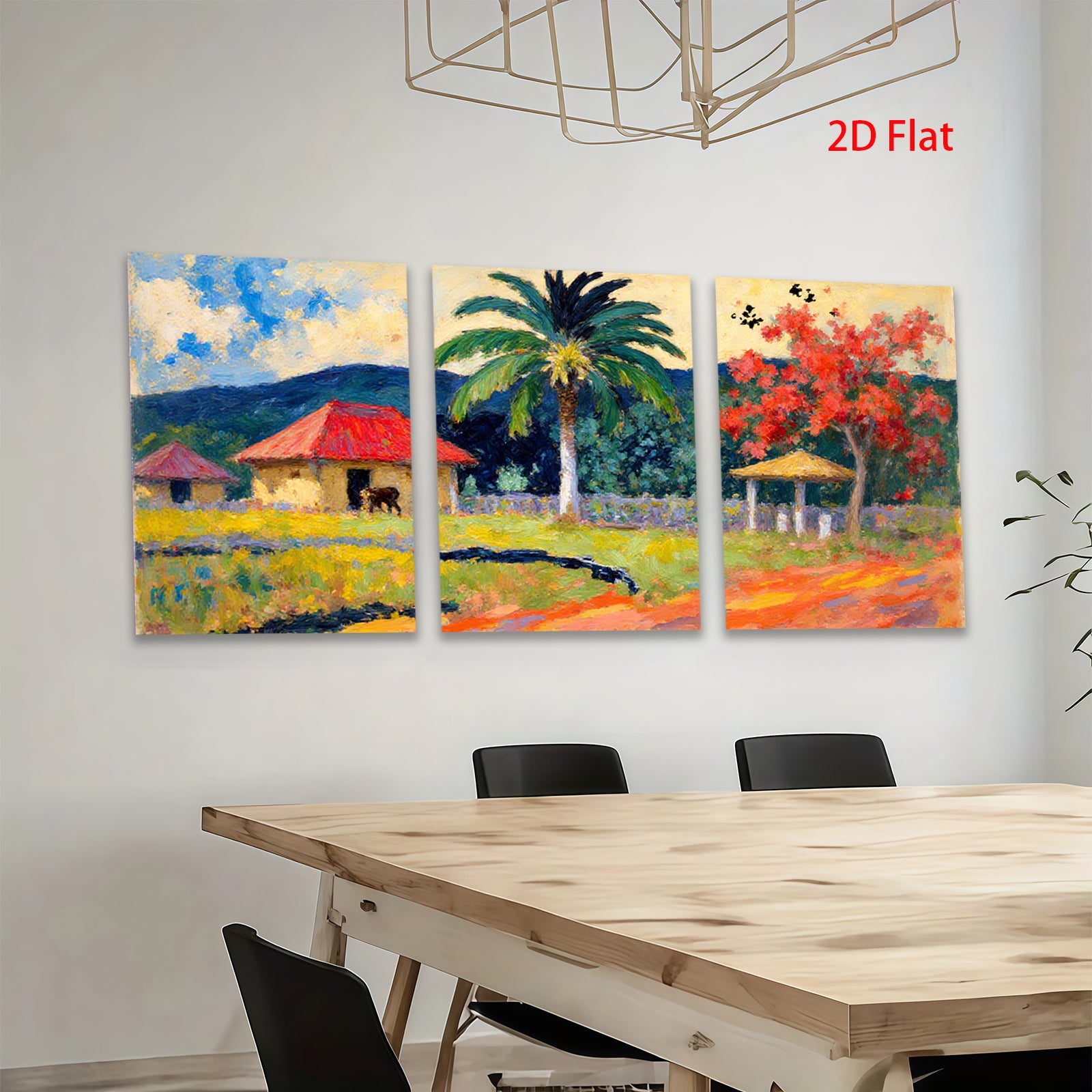 2D flat 1pc Tropical Homestead Scene Lush Garden Vibrant Colors Farmhouse Wall Decor Living Room Bedroom Office Modern Art Canvas Print Framed