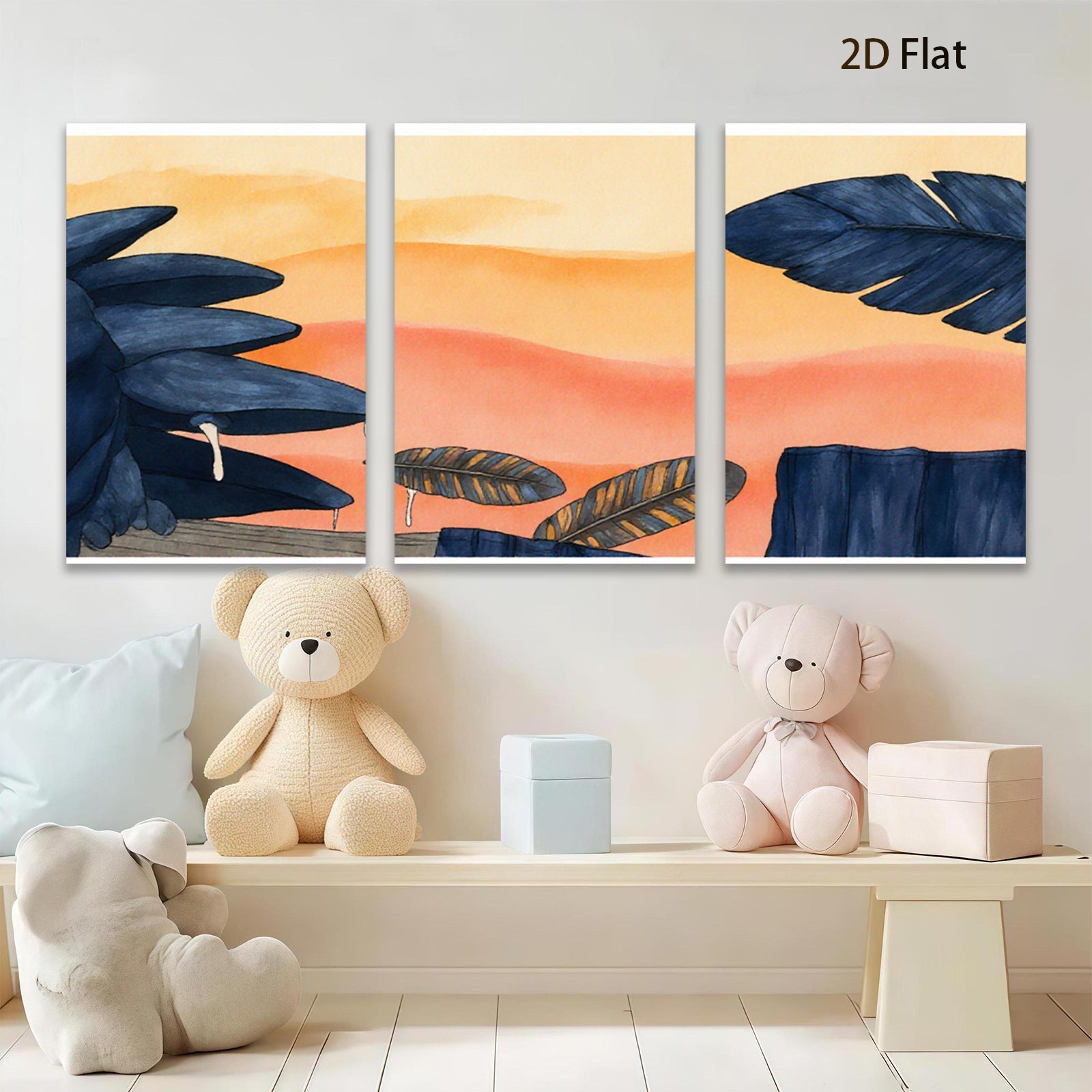 2D flat 1pc Tropical Leaves Sunset Wall Art Canvas Prints for Living Room Bedroom Home Decor Modern Farmhouse Aesthetic Gallery Wrapped Ready to Hang