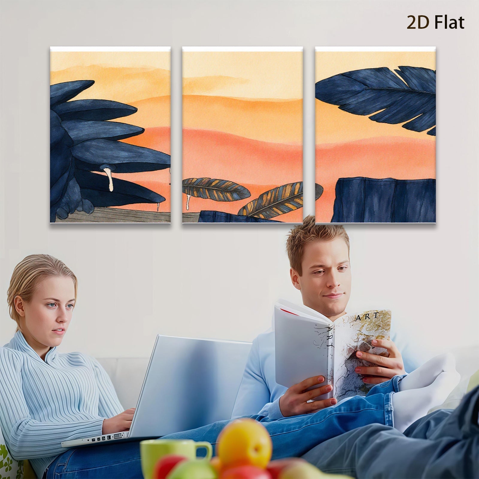 2D flat 1pc Tropical Leaves Sunset Wall Art Canvas Prints for Living Room Bedroom Home Decor Modern Farmhouse Aesthetic Gallery Wrapped Ready to Hang