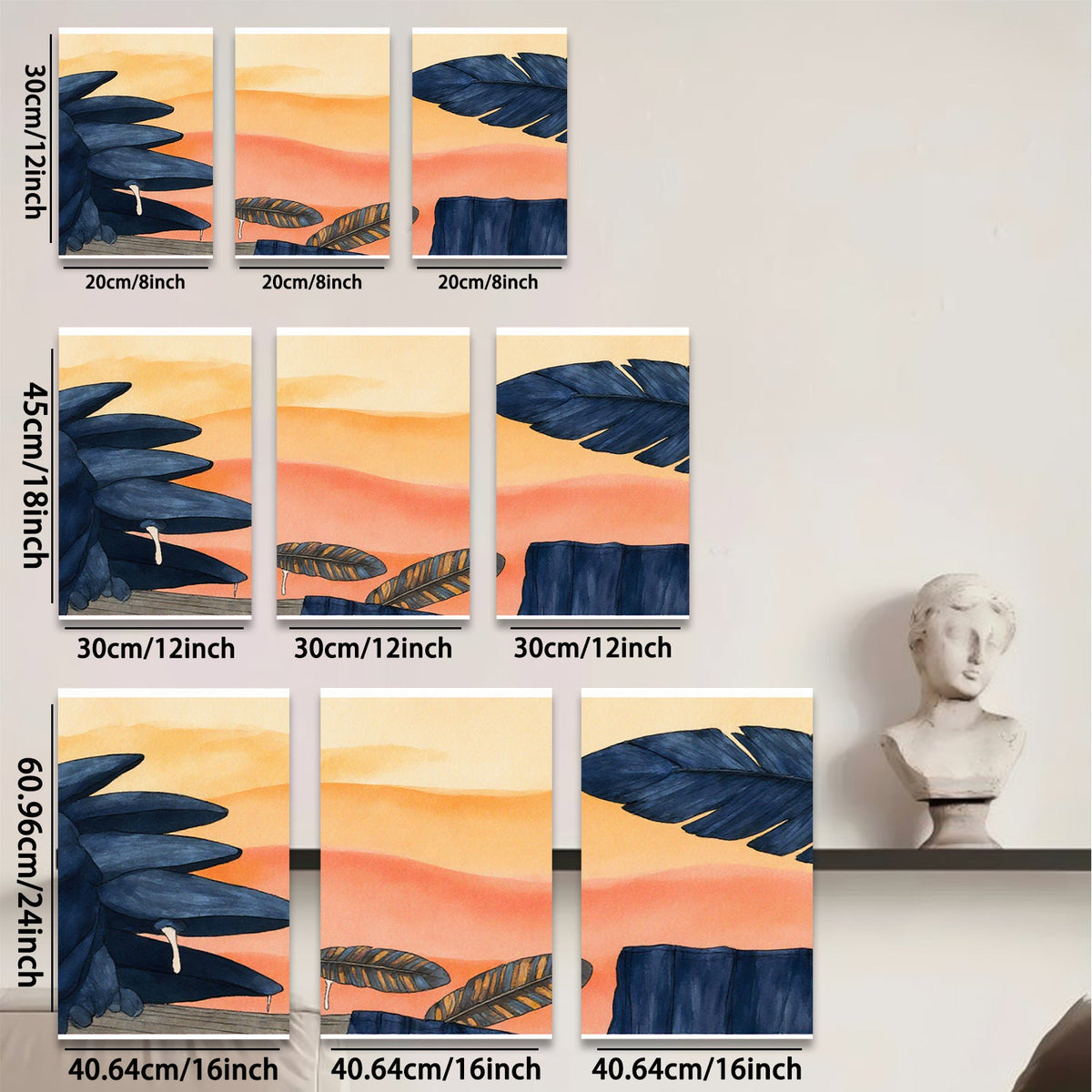 2D flat 1pc Tropical Leaves Sunset Wall Art Canvas Prints for Living Room Bedroom Home Decor Modern Farmhouse Aesthetic Gallery Wrapped Ready to Hang