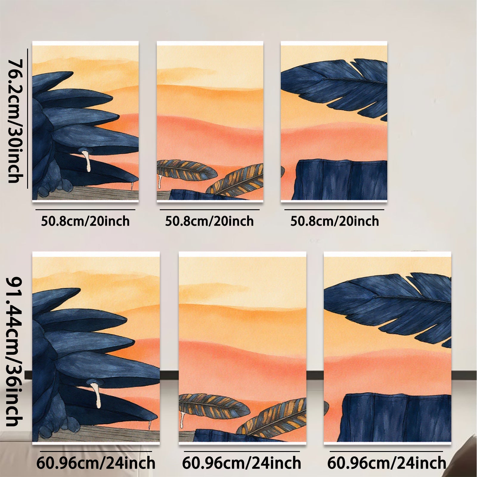 2D flat 1pc Tropical Leaves Sunset Wall Art Canvas Prints for Living Room Bedroom Home Decor Modern Farmhouse Aesthetic Gallery Wrapped Ready to Hang