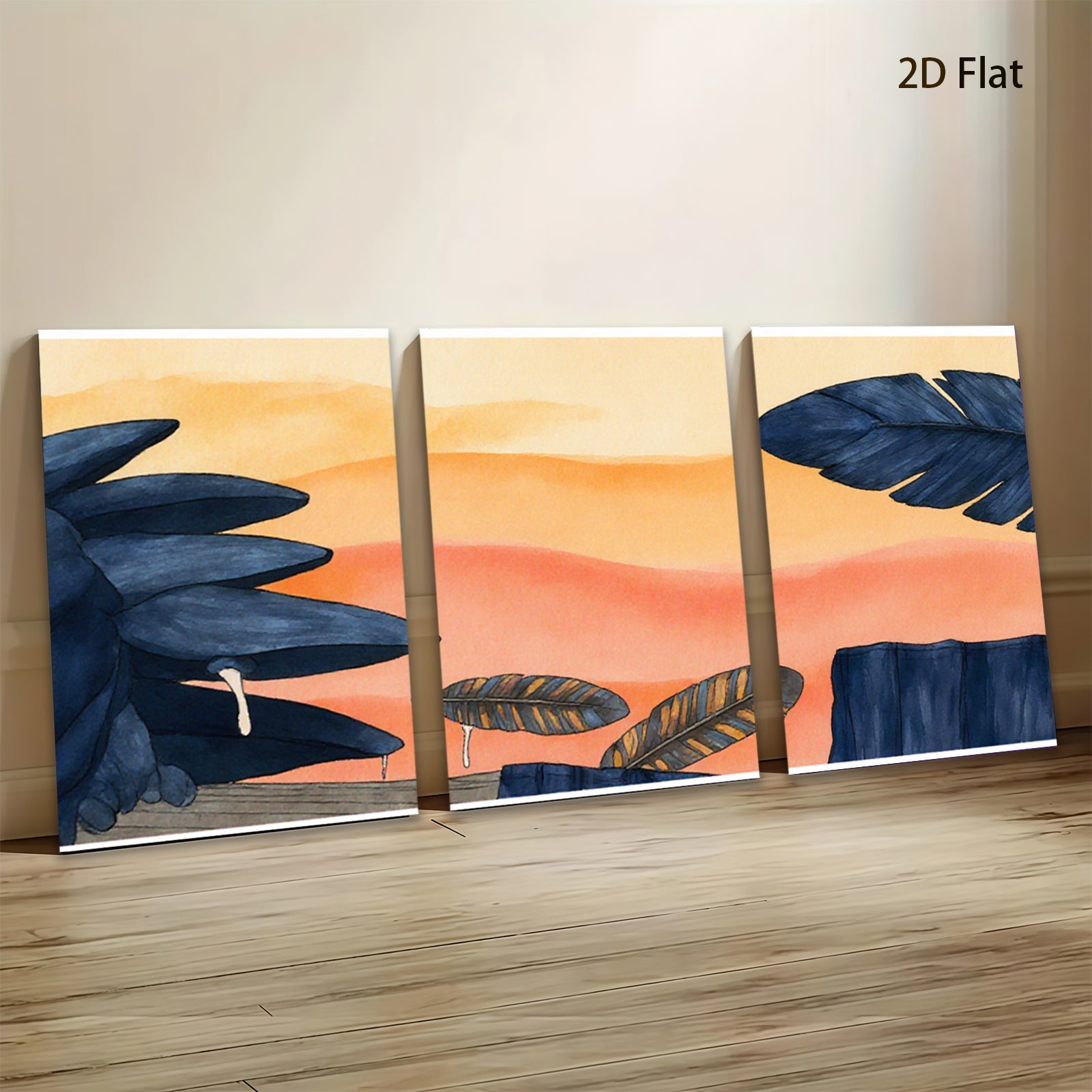 2D flat 1pc Tropical Leaves Sunset Wall Art Canvas Prints for Living Room Bedroom Home Decor Modern Farmhouse Aesthetic Gallery Wrapped Ready to Hang