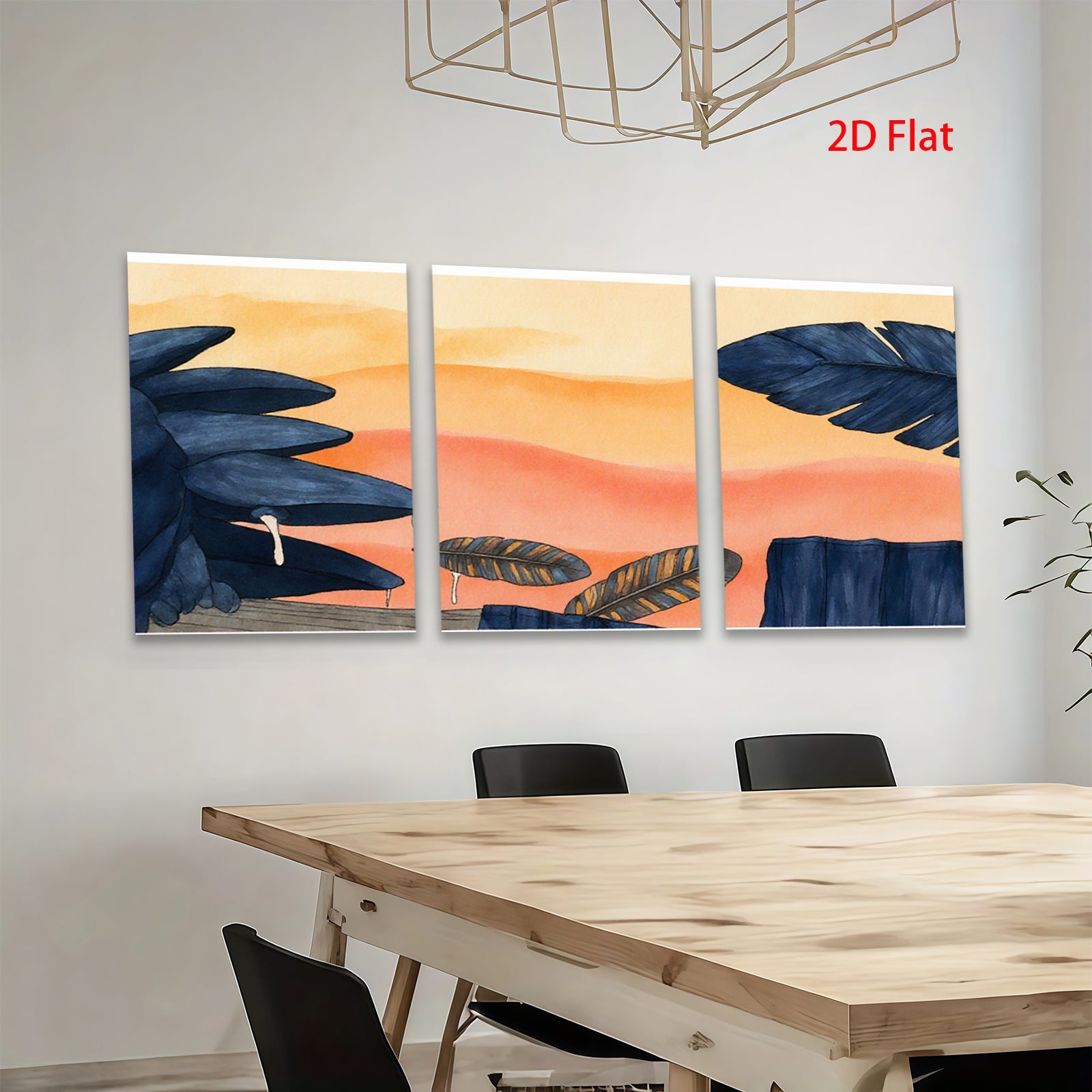 2D flat 1pc Tropical Leaves Sunset Wall Art Canvas Prints for Living Room Bedroom Home Decor Modern Farmhouse Aesthetic Gallery Wrapped Ready to Hang