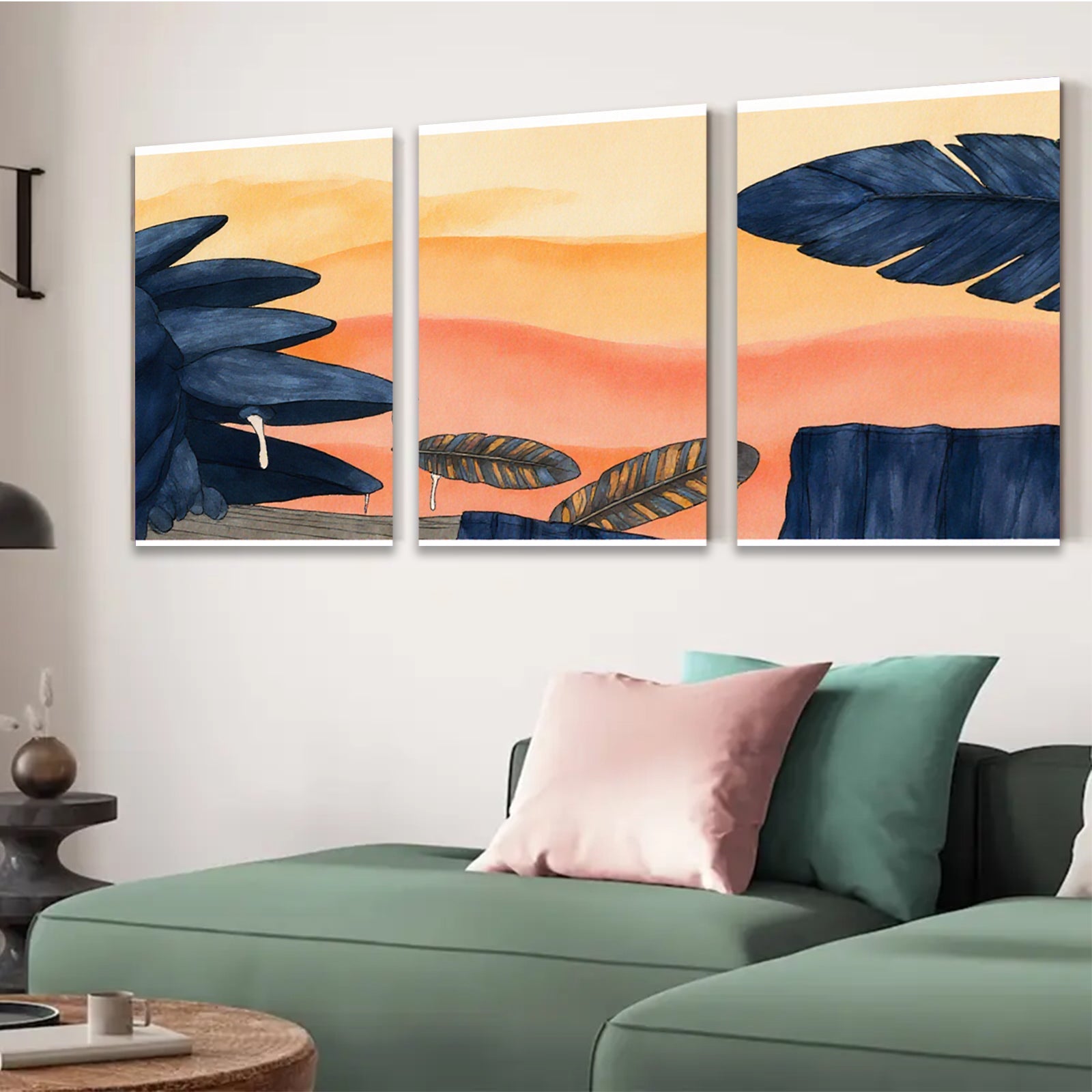 2D flat 1pc Tropical Leaves Sunset Wall Art Canvas Prints for Living Room Bedroom Home Decor Modern Farmhouse Aesthetic Gallery Wrapped Ready to Hang