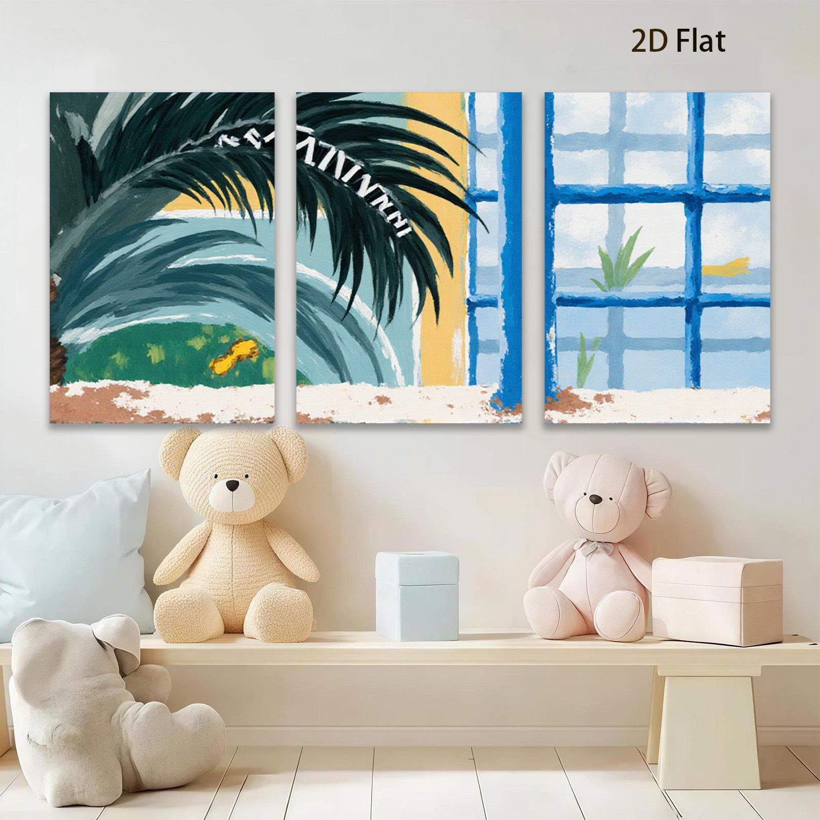 2D flat 1pc Tropical Palm Fronds Blue Window Coastal Beach Wall Decor Living Room Bedroom Modern Farmhouse Canvas Prints Gallery Wrapped Art