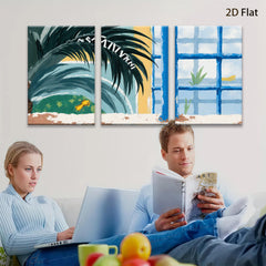 2D flat 1pc Tropical Palm Fronds Blue Window Coastal Beach Wall Decor Living Room Bedroom Modern Farmhouse Canvas Prints Gallery Wrapped Art