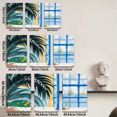 2D flat 1pc Tropical Palm Fronds Blue Window Coastal Beach Wall Decor Living Room Bedroom Modern Farmhouse Canvas Prints Gallery Wrapped Art