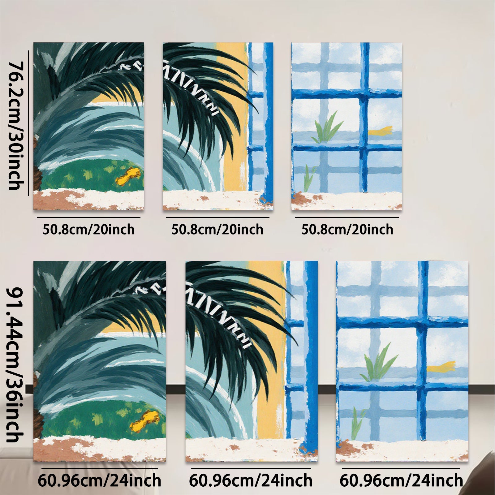 2D flat 1pc Tropical Palm Fronds Blue Window Coastal Beach Wall Decor Living Room Bedroom Modern Farmhouse Canvas Prints Gallery Wrapped Art