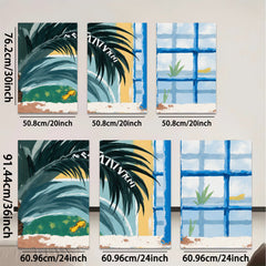 2D flat 1pc Tropical Palm Fronds Blue Window Coastal Beach Wall Decor Living Room Bedroom Modern Farmhouse Canvas Prints Gallery Wrapped Art