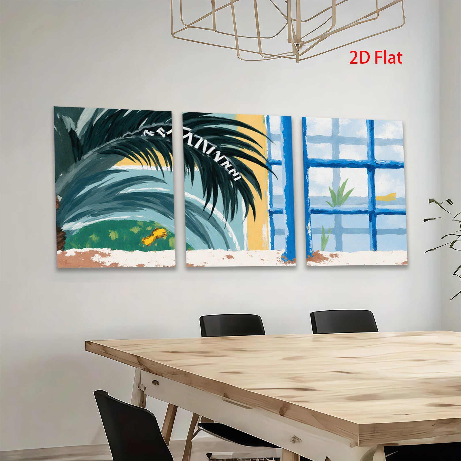 2D flat 1pc Tropical Palm Fronds Blue Window Coastal Beach Wall Decor Living Room Bedroom Modern Farmhouse Canvas Prints Gallery Wrapped Art