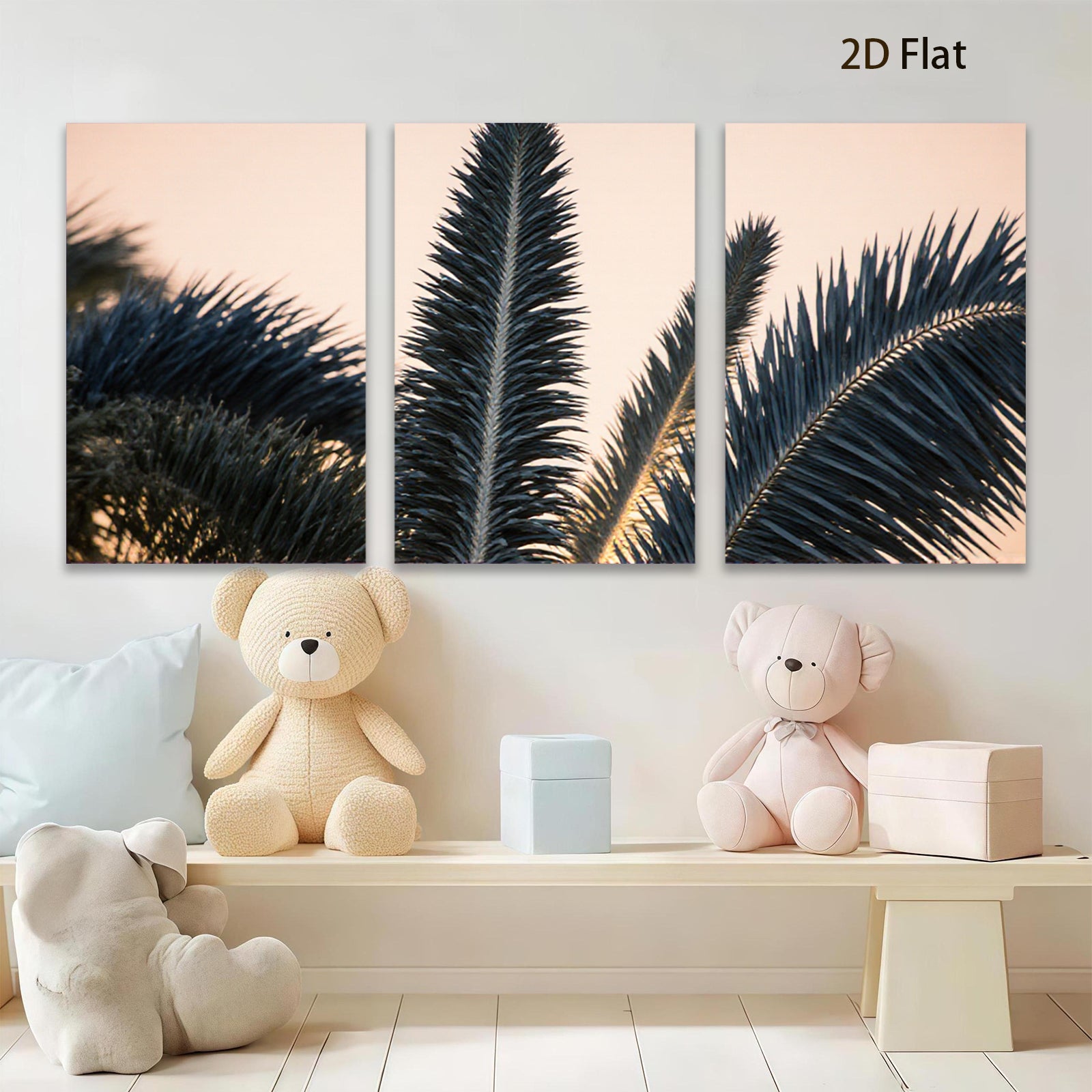 2D flat 1pc Tropical Palm Fronds Sunset Beach Wall Art Coastal Decor Living Room Bedroom Modern Farmhouse Gallery Wrapped Canvas Print Ready to Hang