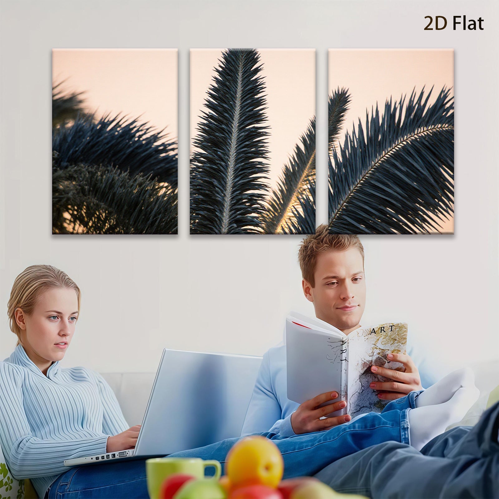 2D flat 1pc Tropical Palm Fronds Sunset Beach Wall Art Coastal Decor Living Room Bedroom Modern Farmhouse Gallery Wrapped Canvas Print Ready to Hang