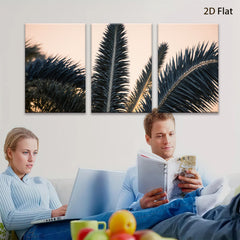 2D flat 1pc Tropical Palm Fronds Sunset Beach Wall Art Coastal Decor Living Room Bedroom Modern Farmhouse Gallery Wrapped Canvas Print Ready to Hang