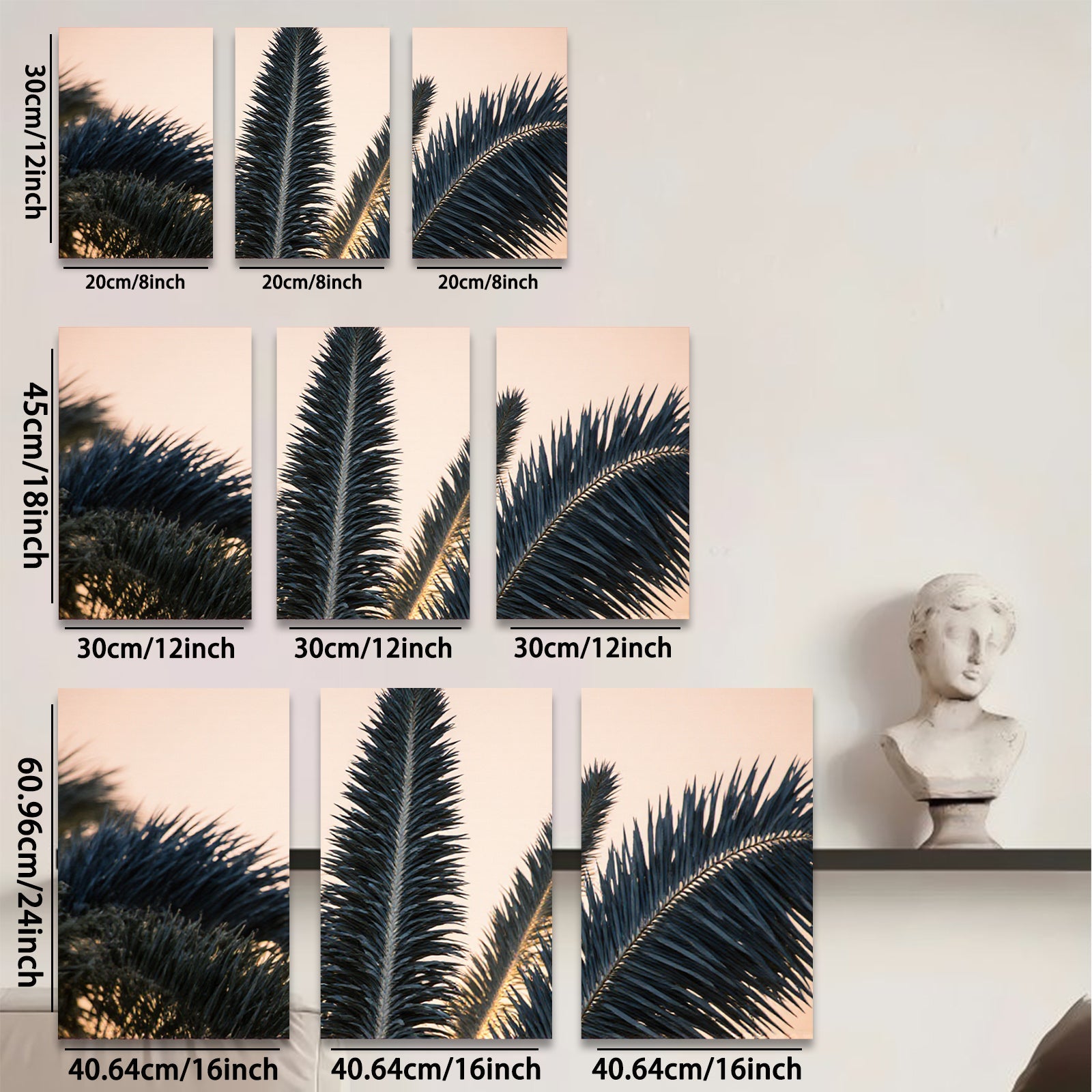 2D flat 1pc Tropical Palm Fronds Sunset Beach Wall Art Coastal Decor Living Room Bedroom Modern Farmhouse Gallery Wrapped Canvas Print Ready to Hang