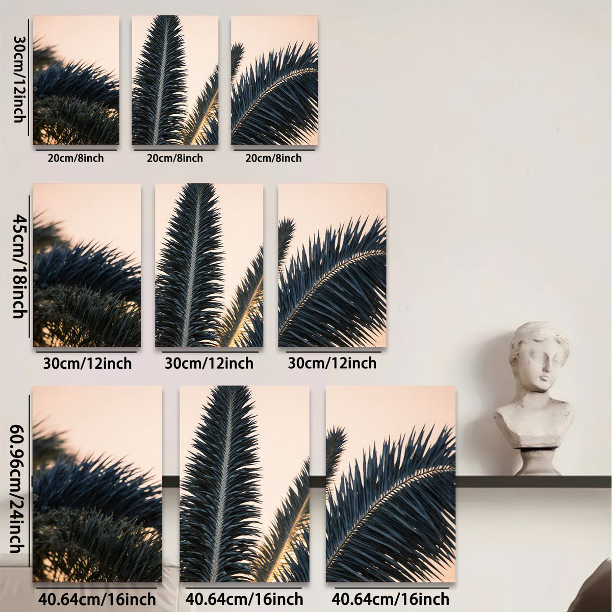 2D flat 1pc Tropical Palm Fronds Sunset Beach Wall Art Coastal Decor Living Room Bedroom Modern Farmhouse Gallery Wrapped Canvas Print Ready to Hang
