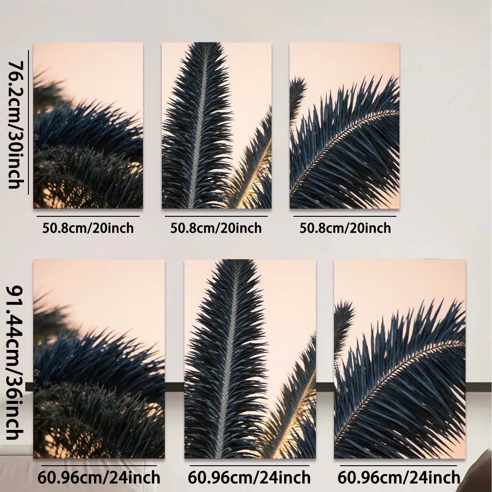 2D flat 1pc Tropical Palm Fronds Sunset Beach Wall Art Coastal Decor Living Room Bedroom Modern Farmhouse Gallery Wrapped Canvas Print Ready to Hang