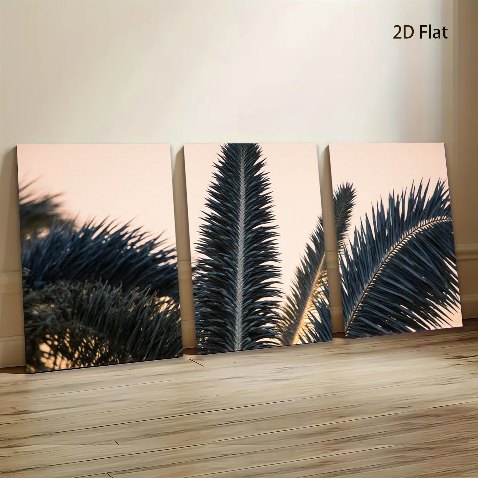 2D flat 1pc Tropical Palm Fronds Sunset Beach Wall Art Coastal Decor Living Room Bedroom Modern Farmhouse Gallery Wrapped Canvas Print Ready to Hang