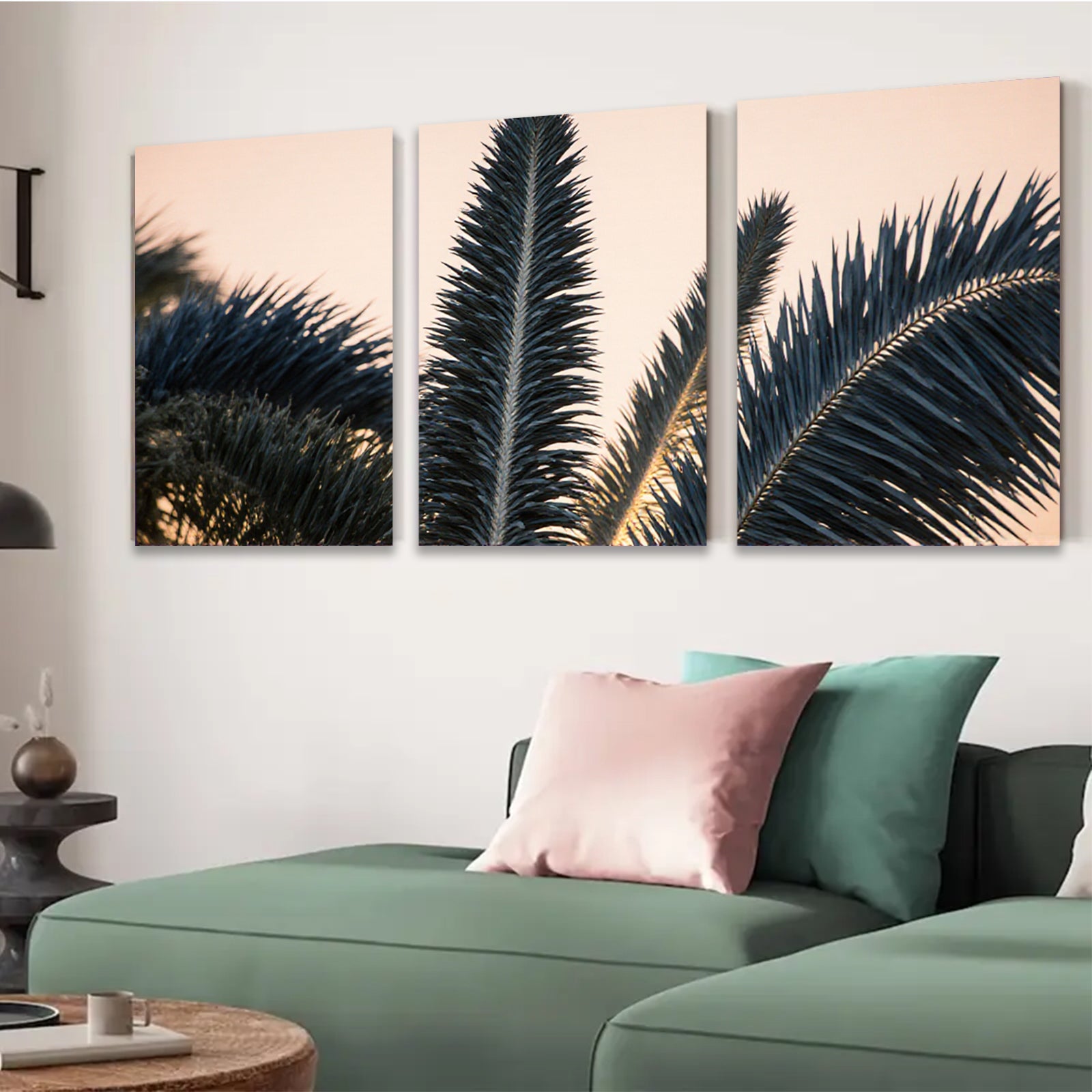 2D flat 1pc Tropical Palm Fronds Sunset Beach Wall Art Coastal Decor Living Room Bedroom Modern Farmhouse Gallery Wrapped Canvas Print Ready to Hang