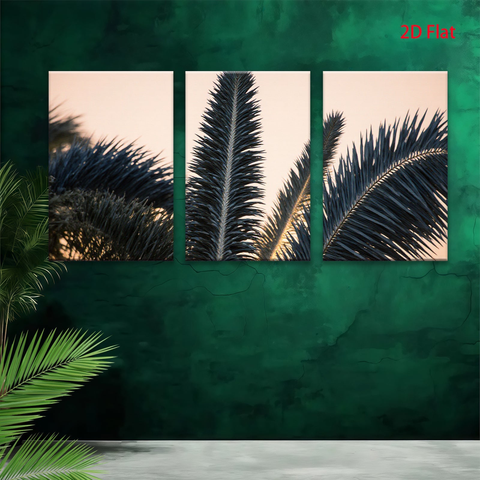 2D flat 1pc Tropical Palm Fronds Sunset Beach Wall Art Coastal Decor Living Room Bedroom Modern Farmhouse Gallery Wrapped Canvas Print Ready to Hang
