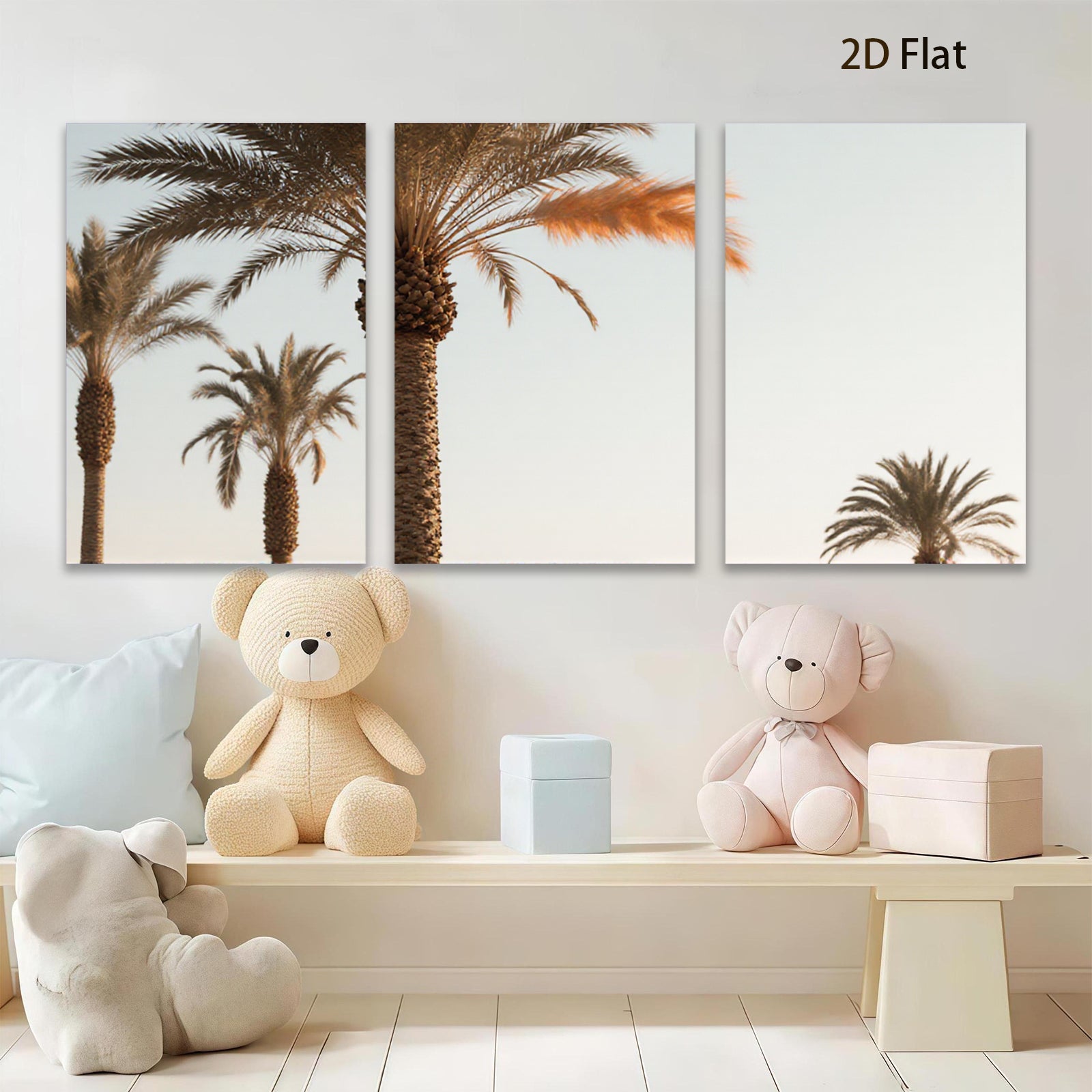 2D flat 1pc Tropical Palm Trees Coastal Beach Wall Art Living Room Bedroom Decor Modern Farmhouse Gallery Wrapped Canvas Prints Ready to Hang