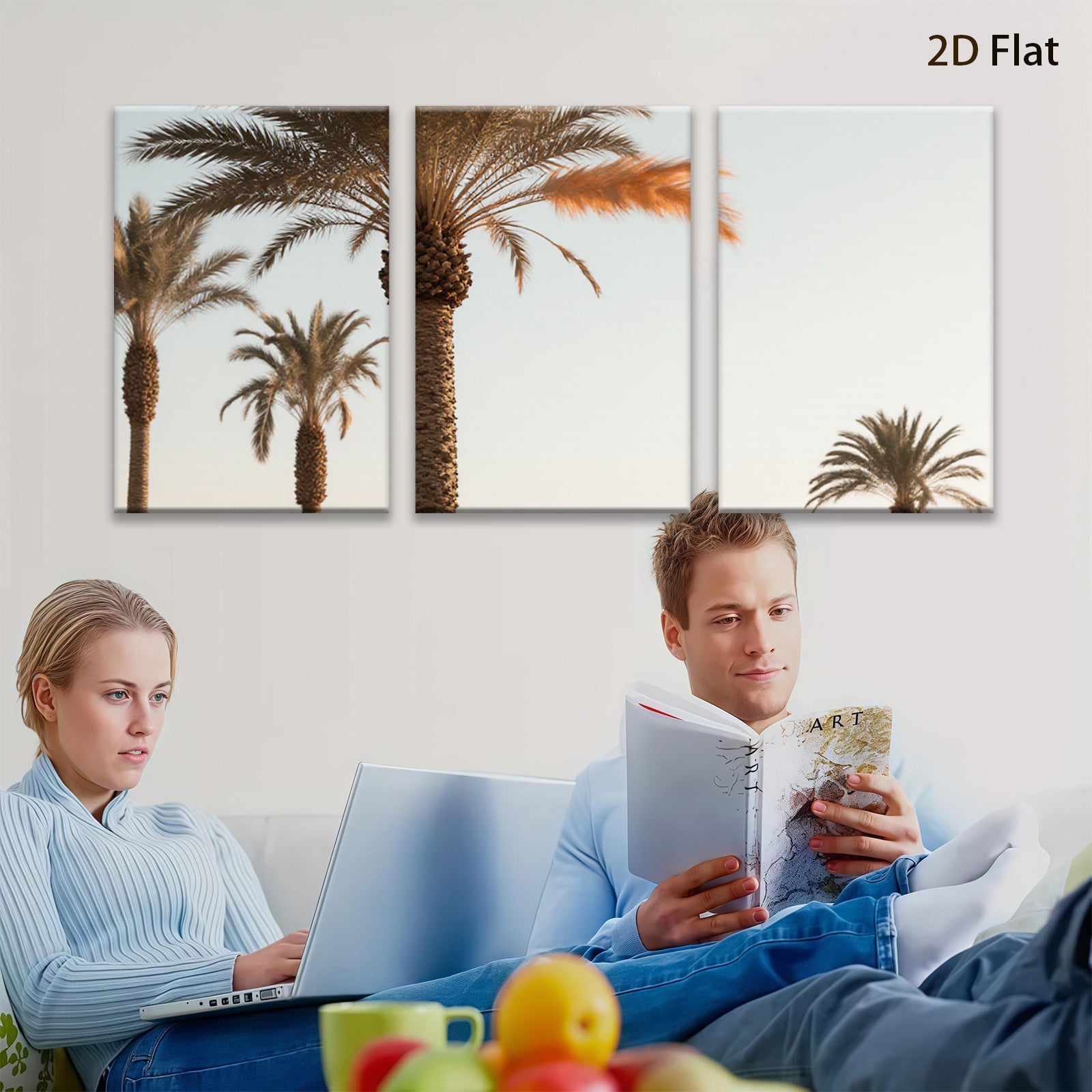2D flat 1pc Tropical Palm Trees Coastal Beach Wall Art Living Room Bedroom Decor Modern Farmhouse Gallery Wrapped Canvas Prints Ready to Hang