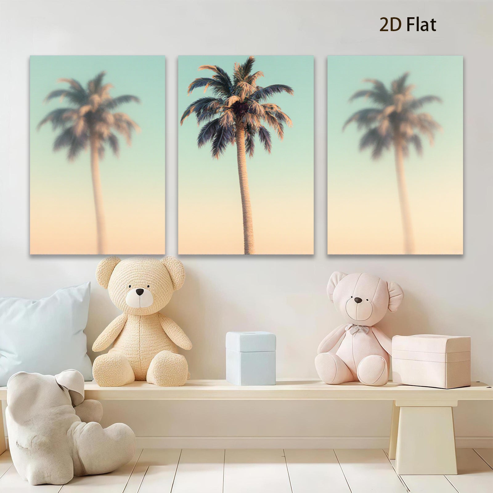 2D flat 1pc Tropical Palm Trees Sunset Beach Wall Art Canvas Prints for Living Room Bedroom Home Decor Coastal Modern Farmhouse Style Gallery Wrapped Ready to Hang