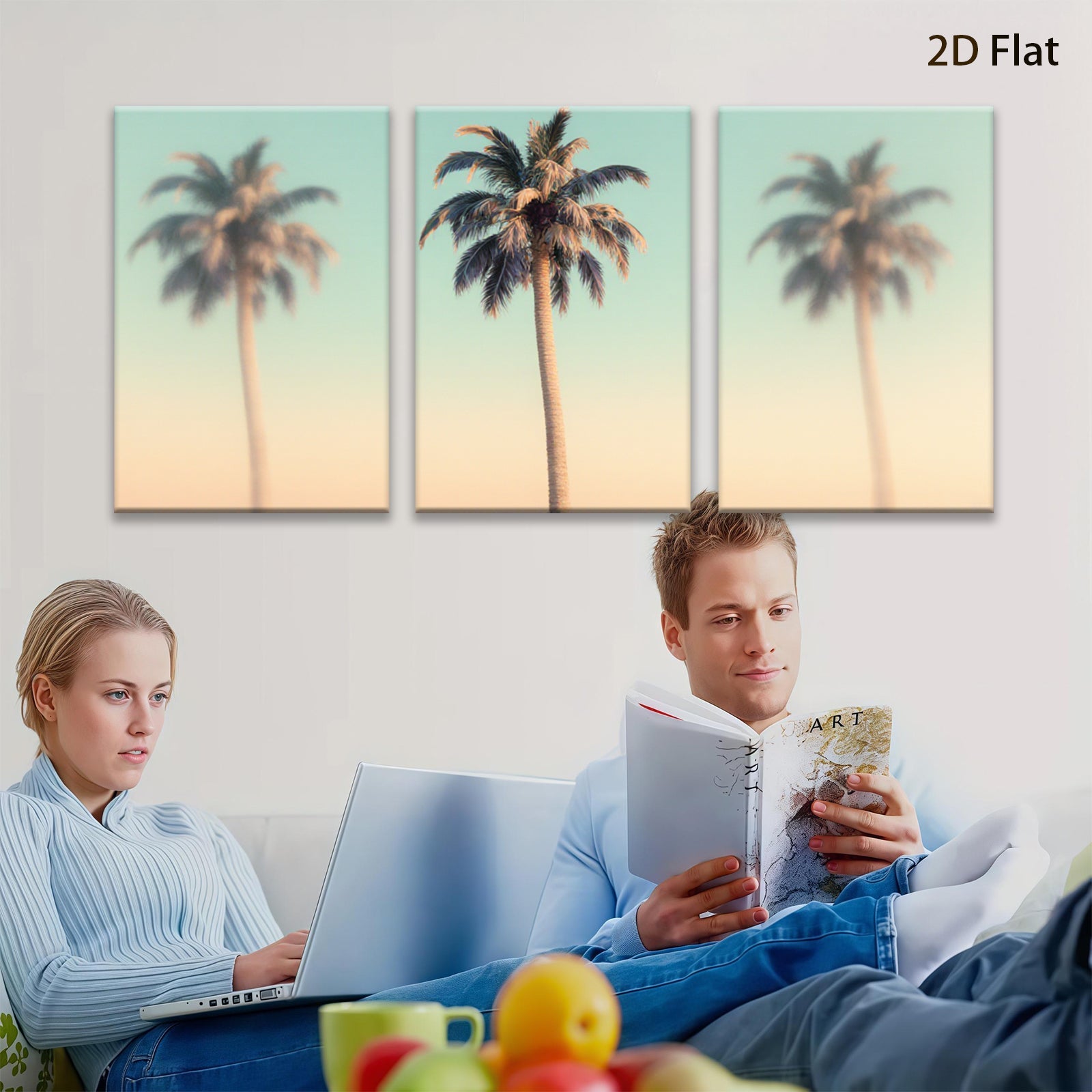 2D flat 1pc Tropical Palm Trees Sunset Beach Wall Art Canvas Prints for Living Room Bedroom Home Decor Coastal Modern Farmhouse Style Gallery Wrapped Ready to Hang