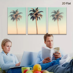 2D flat 1pc Tropical Palm Trees Sunset Beach Wall Art Canvas Prints for Living Room Bedroom Home Decor Coastal Modern Farmhouse Style Gallery Wrapped Ready to Hang