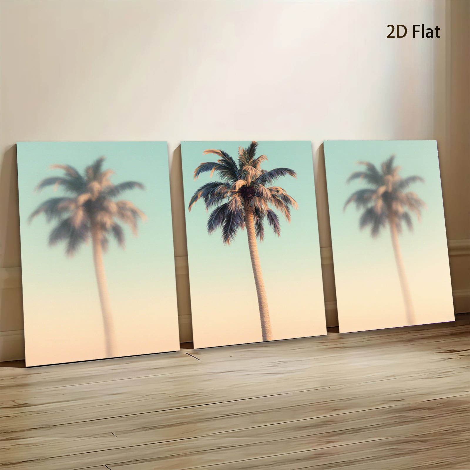 2D flat 1pc Tropical Palm Trees Sunset Beach Wall Art Canvas Prints for Living Room Bedroom Home Decor Coastal Modern Farmhouse Style Gallery Wrapped Ready to Hang